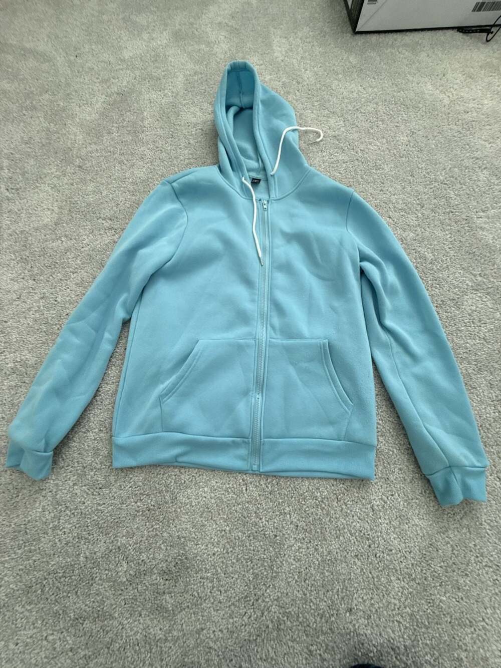 Manfinity Solid Sky Blue Full-Zip Fleece Hoodie